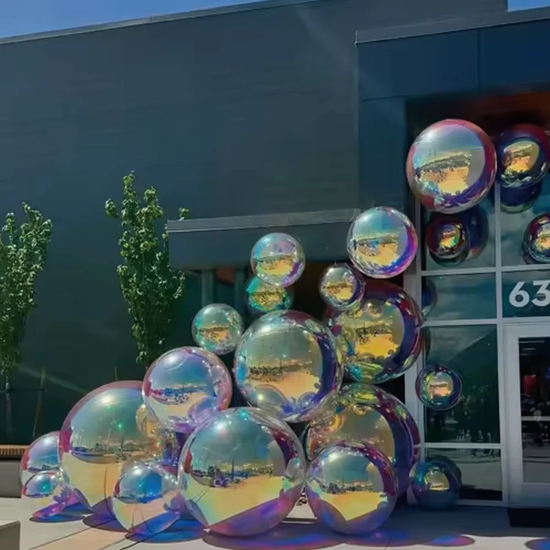 Christmas Inflatable Mirror Balloon Iridescent Balls PVC Decoration Sealed Giant Bubble Sphere Party Decor Shiny Inflate Ball
