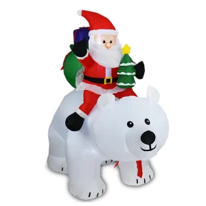 Christmas Inflatable Santa Riding a Polar Bear LED Lit Inflatable Garden Christmas Tree Gift Set