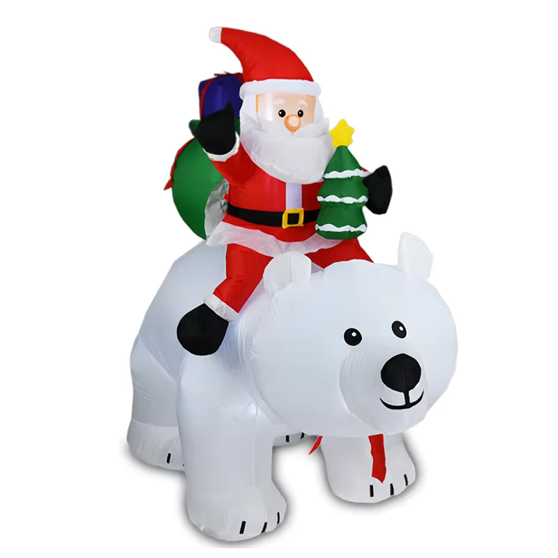Set regalo di Natale gonfiabile con Babbo Natale che cavalca un orso polare e albero di Natale illuminato