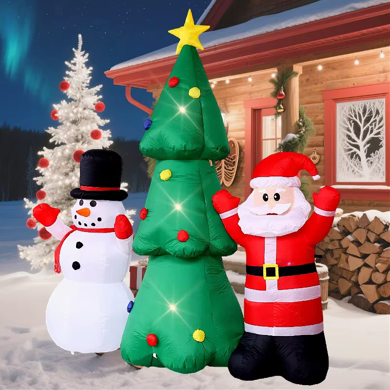 Set gonfiabile di Babbo Natale, pupazzo di neve e albero di Natale 7,2FT con luci LED, decorazione ecologica e impermeabile per la stagione natalizia