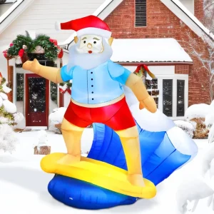 Christmas Inflatables Santa Clause Riding Luge with Shaking Head Outdoor Decorations Blow up Yard Decor with LED Lights
