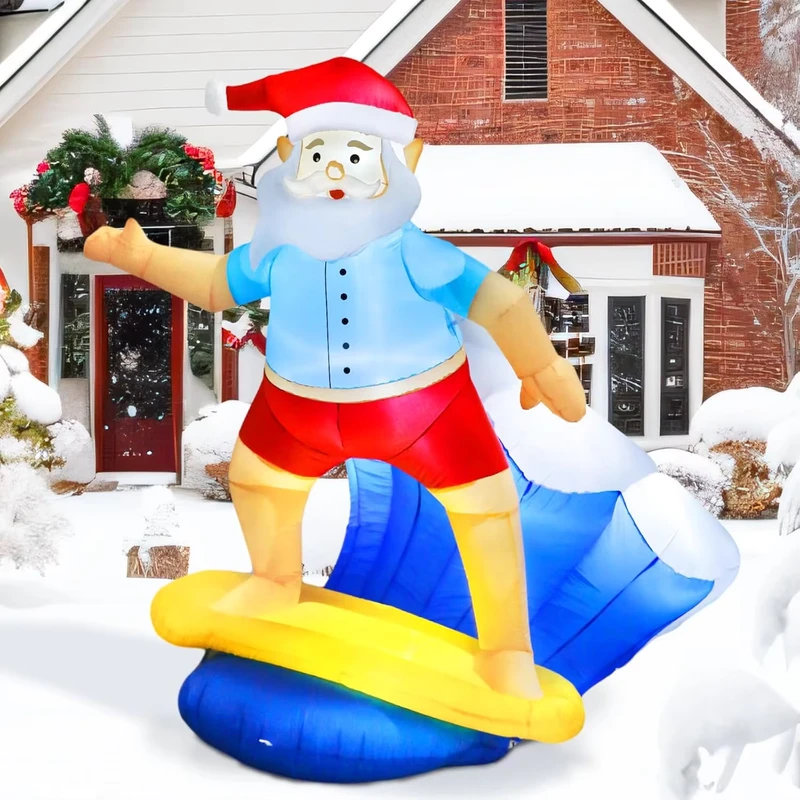 Christmas Inflatables Santa Clause Riding Luge with Shaking Head Outdoor Decorations Blow up Yard Decor with LED Lights