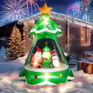 Christmas LED Light Inflatable Tree Decorations with Santa and Penguin for Outdoor Party Decorations
