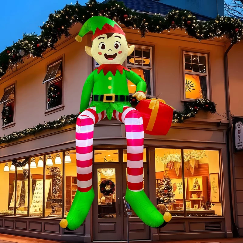 Christmas Seated Elf Inflatable Ornament Eco Friendly Polyester Fiber Holiday Garden Party Decor
