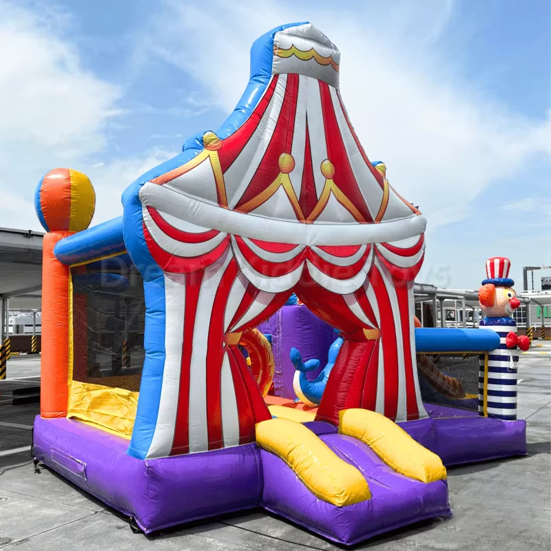 Cho thuê bouncy house clown circus, combo trampoline, lâu đài nhảy hơi với cầu trượt cho trẻ em