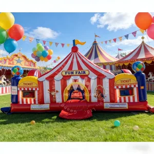 Circus Ferris Inflatable Fun Fair Bounce House Bouncy Castle Toddler Jumping Bouncer Combo Durable PVC Easy Setup 12 Month