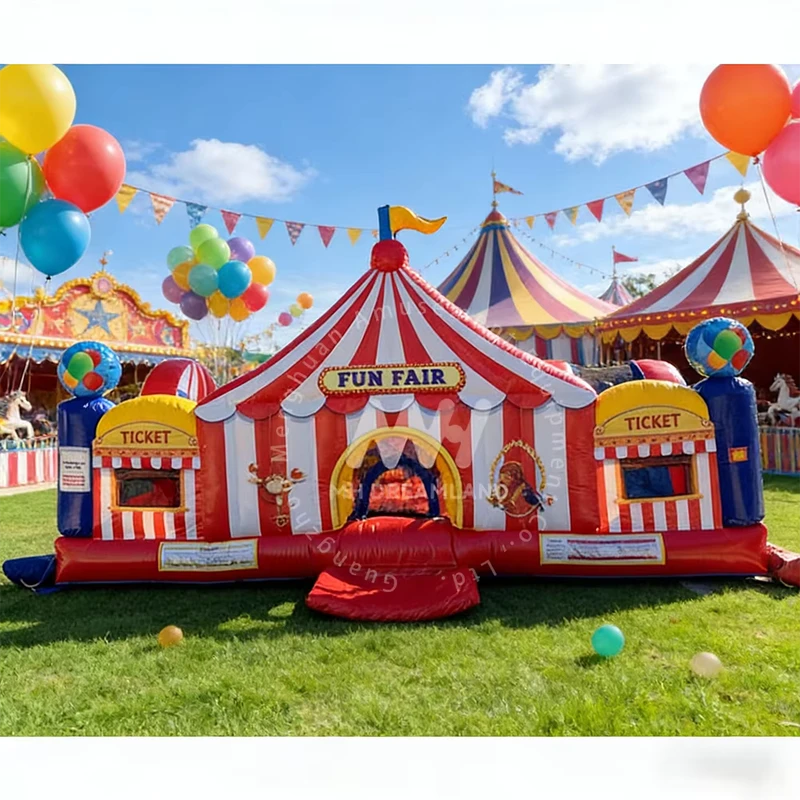 Zirkus Riesenrad Aufblasbare Jahrmarkt Hüpfburg Hüpfburg für Kleinkinder Kombi Langlebiges PVC Einfache Montage 12 Monate