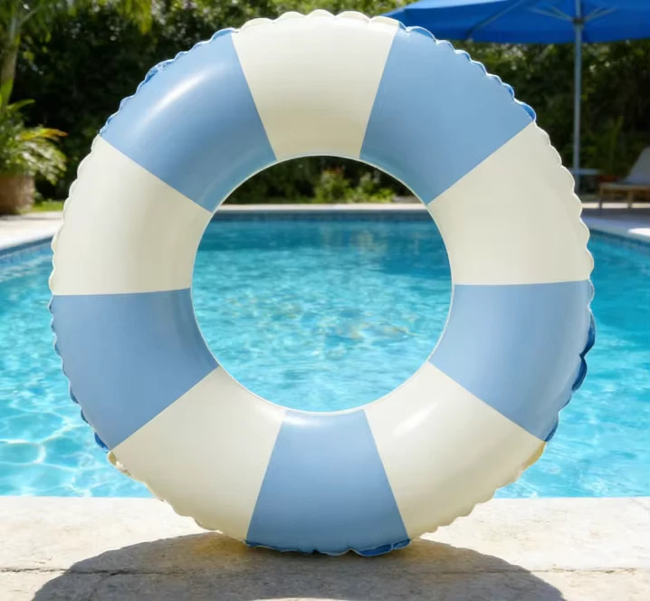 Anello Gonfiabile a Strisce Blu e Bianche per Piscina, Float per Adulti e Bambini, Prodotti per Parco Acquatico Estivo