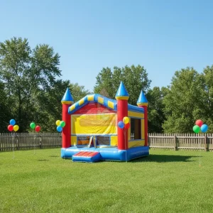Classic Primary Color Castle Inflatable Bounce House Red Yellow Blue Royal Turret Bouncy Castle Kids Basic Commercial Rental