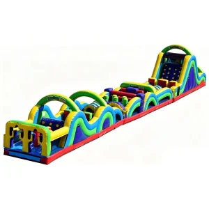 Classic Radical Retro Commercial Bounce House Obstacle Course With Slide Castle Inflatable Fun Run Challenge Obstacle Course