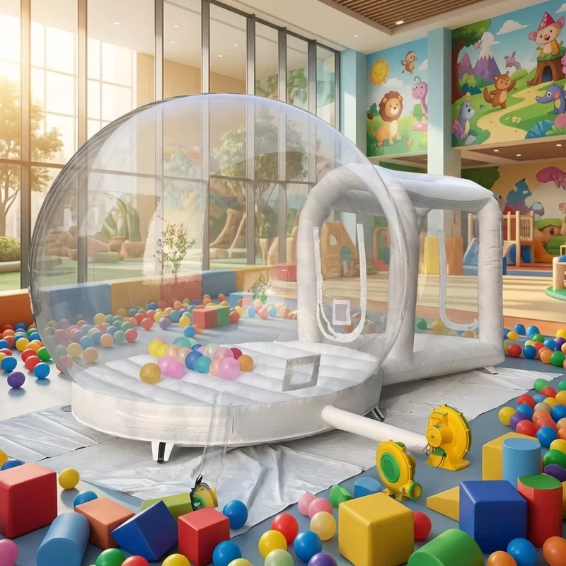 Casa Burbuja Inflable de PVC Transparente con Soplador y Túnel Carpa de Globo para Eventos y Alquiler Comercial