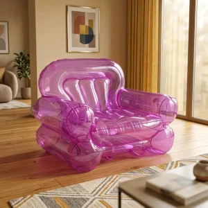 Clear Pink Plastic Extendable Inflatable Sofa Bed Set for Adults Outdoor School Armchair Ottoman Dining Living