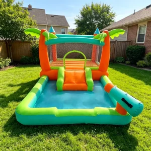 Château gonflable en forme de palmier pour enfants, aire de jeux de plage, saut et jeux aquatiques