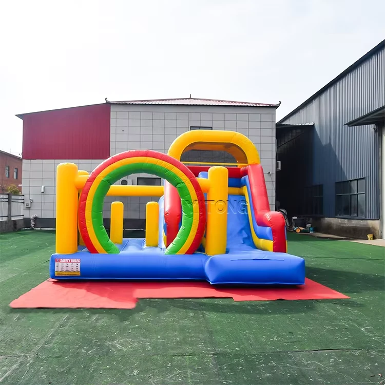 Kleurrijk Opblaasbaar Kasteel met Glijbaan Fabrieksblauw Spring Jumping House Bouncer Combo