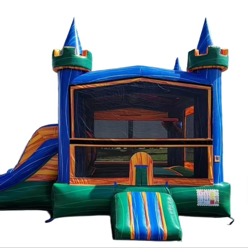Colorful Commercial Inflatable Bounce House Combo Castle with Slide Blower