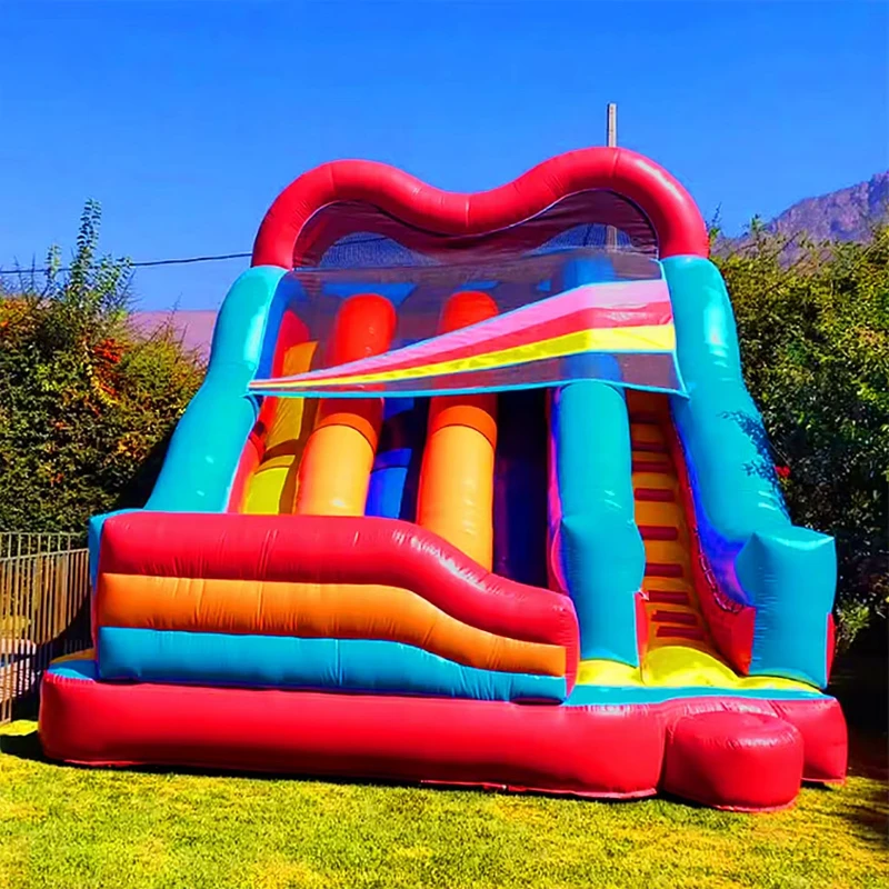 Colorful Commercial Inflatable Bouncy Slide Bounce House with Slide Jumping Play Trampoline Outdoor Kids Inflatable Bouncer