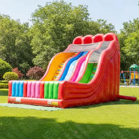 Scivolo asciutto gonfiabile personalizzato in PVC colorato, certificato CE per parchi avventura e parchi trampolino per adulti e bambini