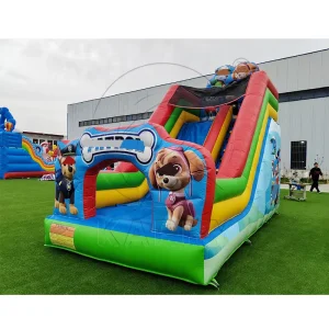 Colorful Dog Themed Inflatable Slide with Bounce House Cartoon Style Commercial Water Slide for Events