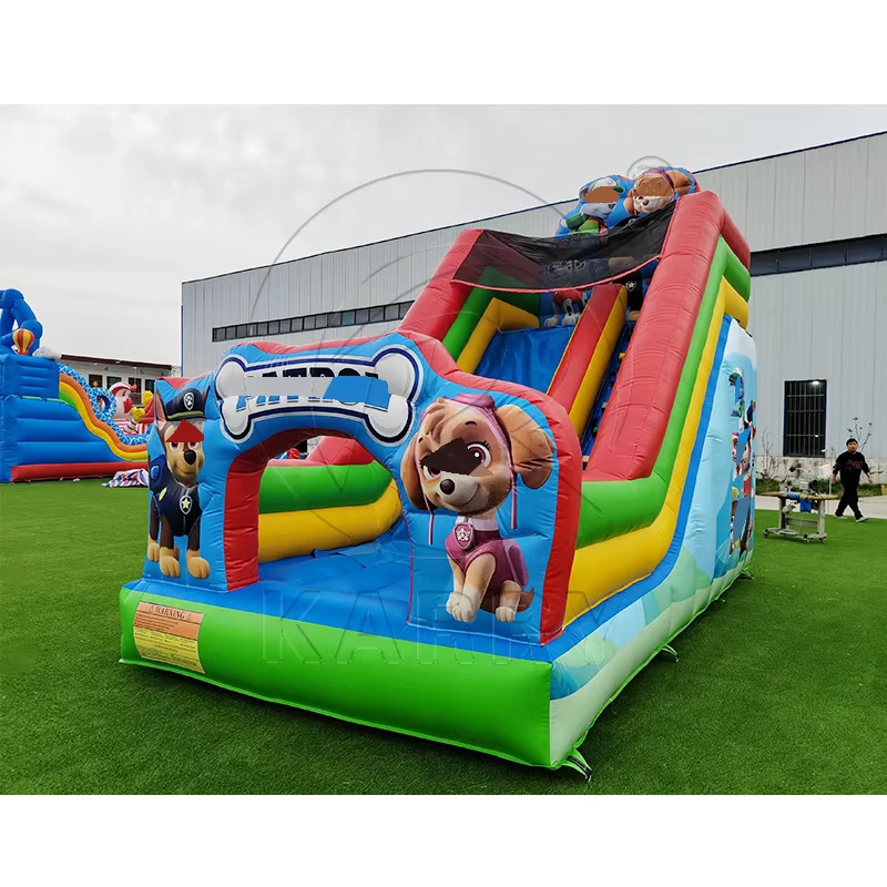 Colorful Dog Themed Inflatable Slide with Bounce House Cartoon Style Commercial Water Slide for Events