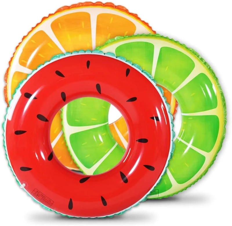 ห่วงยางเป่าลม PVC ลายผลไม้สีสันสดใสสำหรับเด็กและผู้ใหญ่สำหรับกีฬาทางน้ำ