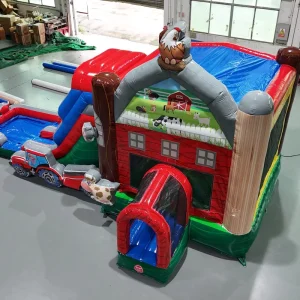 Colorful Inflatable Bouncy Castel Farm Themed Bounce House With Slide Water Pool Event Rental Requirement