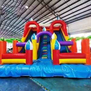 Colorful Inflatable Dry Single Slide Jumping Slide with Blower 600kg Capacity Easy Setup for Outdoor Entertainment