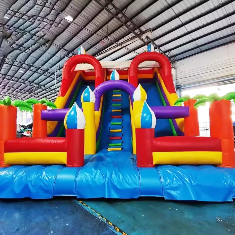 Bunte Aufblasbare Trockene Einzerrutsche Sprungfolie mit Blower 600 kg Tragfähigkeit Einfache Montage für Outdoor-Unterhaltung