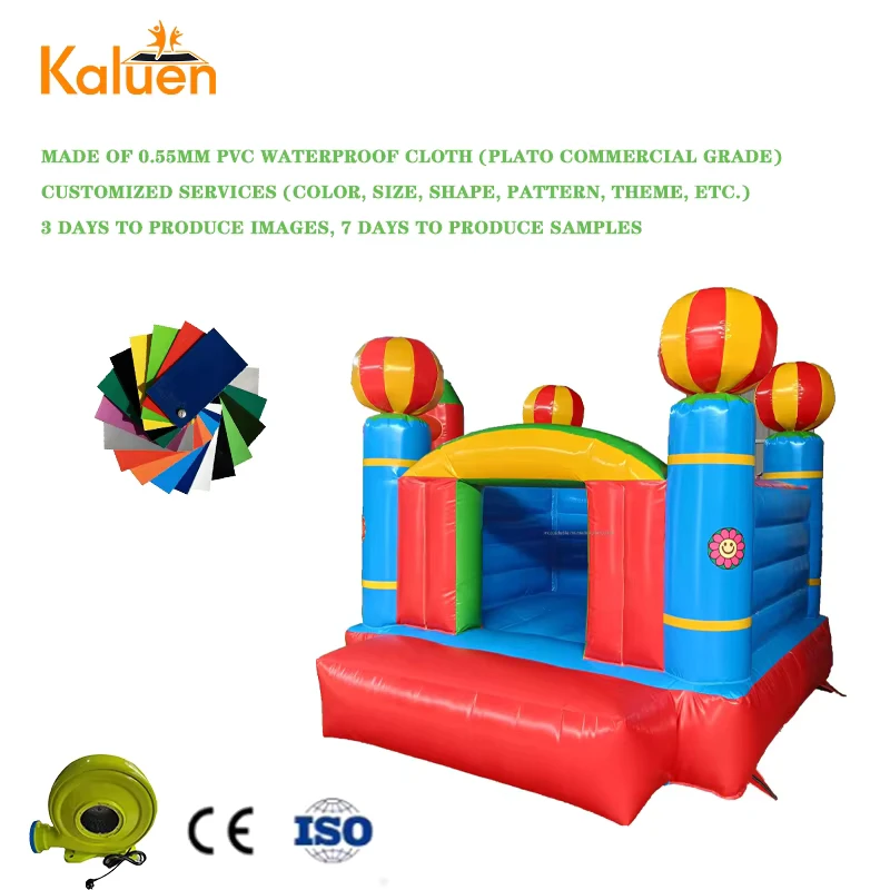 Lâu đài nhảy bơm hơi ngoài trời nhiều màu sắc với quạt 3mx3m, đồ chơi bơm hơi bao gồm quạt cho trẻ em