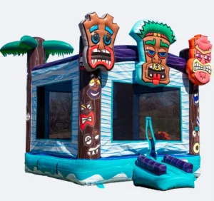 Colorful Tiki Face Inflatable Bounce House Outdoor Kids’ Jumper Castle Polynesian Inspired Party Play Structure PVC