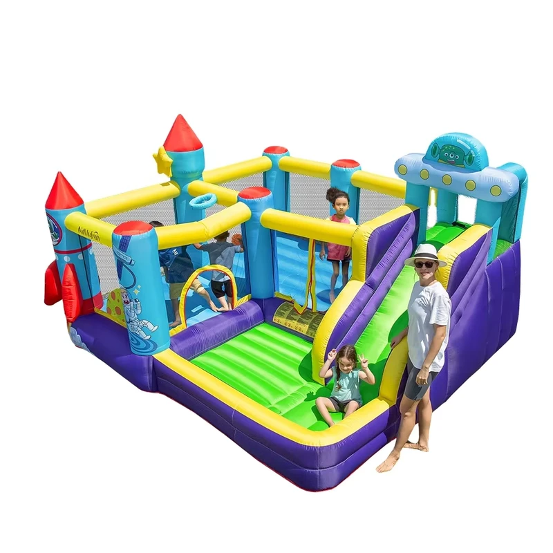 Combo Rumah Loncat Inflatable Anak-anak dengan Seluncuran, Kastil Bouncy, Permainan Loncat, Kolam dengan Blower