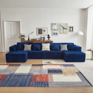 Sofa bơm hơi không xương, thiết kế hiện đại phòng khách, vải nhung hình chữ U