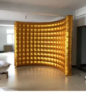 Commercial 10ft Gold Inflatable Photo Booth Wall LED Background Frame for Parties and Events Includes Air Blower