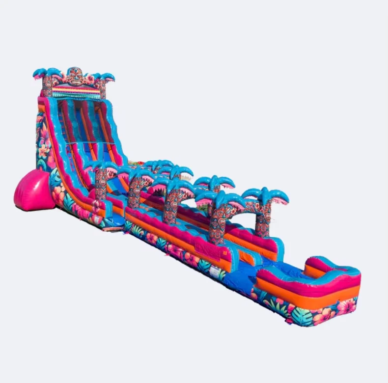 Escorrega de Água Inflável Tropical Tiki de 2 Faixas com Slip N Slide, Grande Escorrega Inflável para Adultos e Crianças