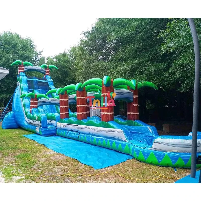 Escorregas de Água Infláveis Comerciais de 30 pés, 18 pés de altura, 20 pés de altura, Castelos Infláveis, Parque Aquático Inflável com Escorregas de Palma
