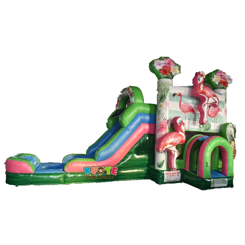 Château Gonflable Commercial 3D Flamant Rose avec Toboggan Combo Gonflable pour Enfants