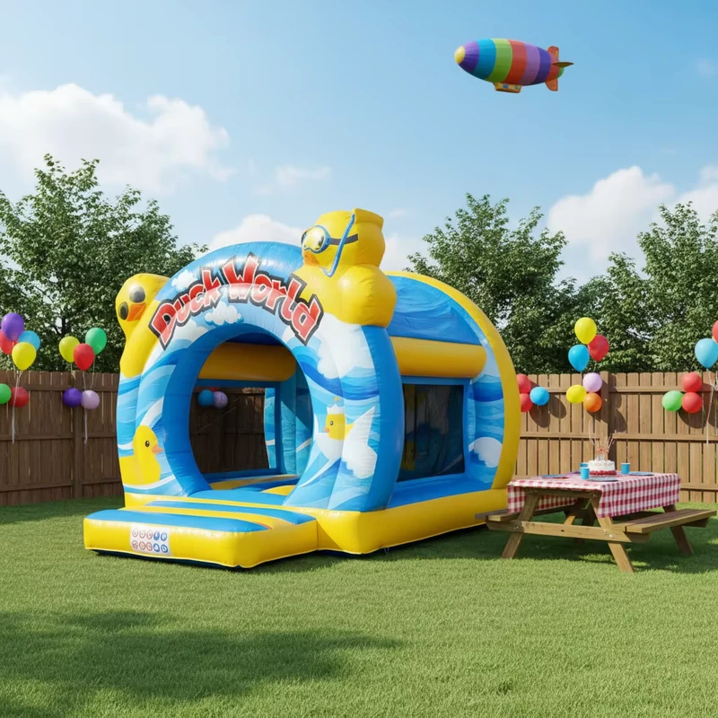 商業用動物テーマ ダックワールド PVC インフレータブルバウンシーキャッスル 子供用デイケア & アドベンチャーパーク用
