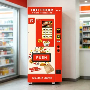 Mesin Penjual Makanan Panas Otomatis Kelas Komersial Dispenser Kotak Makan Siang Cerdas Sistem Pemanas Microwave untuk Kantor