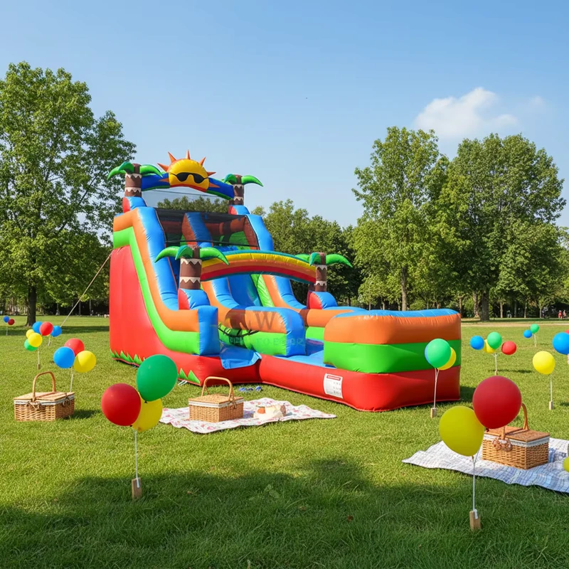 Cầu trượt nước Inflatable cho sân sau thương mại với bể bơi Chất liệu PVC Di động cho người lớn và trẻ em