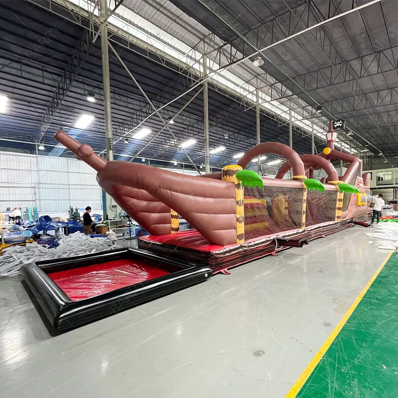 Casa de Rebote Comercial Exterior, Gran Curso de Obstáculos Inflables con Tema de Pirata y Piscina