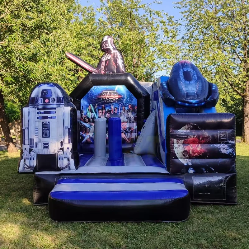 Kastil Lompat Komersial Dengan Kombinasi Seluncuran Anak-anak Kastil Lompat dengan Seluncuran Wars Bouncy Castle Trampolin Inflatable Anak-anak