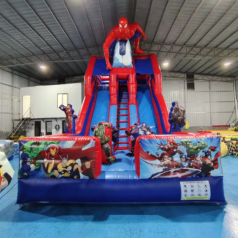 商業用バウンスハウス スライド付きジャンピングキャッスル スパイダーマンインフレータブルスライド 子供用