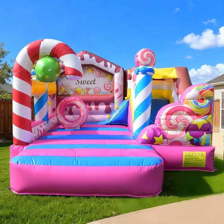 Castillo Inflable Comercial Pequeño, Castillo de Caramelo Inflable con Tobogán, Inflables para Alquiler de Fiestas