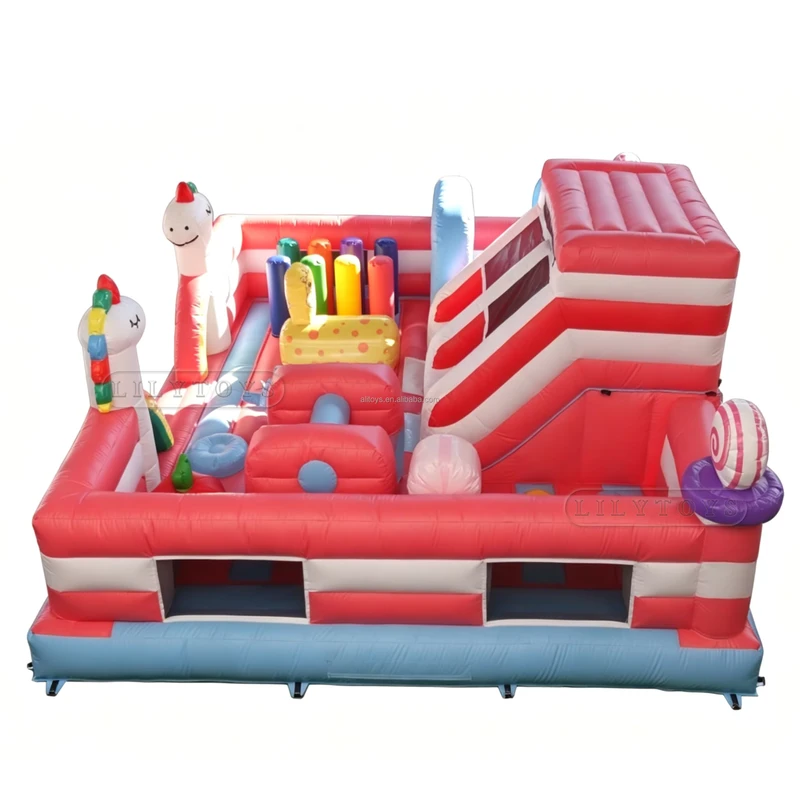 Commercial Candy Theme Inflatable Combo with Slide 0.55mm PVC Play Center for Rentals