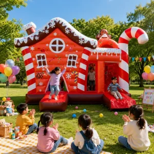 Nhà bouncy Giáng sinh bơm hơi thương mại, lâu đài bánh gừng với cầu trượt, bouncer bơm hơi cho trẻ em