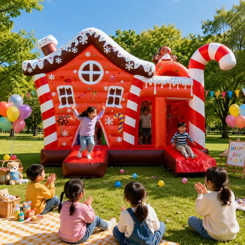 Commercial Christmas Inflatable Bounce House Gingerbread Castle with Slide Kids Inflatable Bouncer