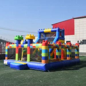 Commercial Classic Color Banner Inflatable Bouncy Castle With Slide Outdoor Bounce House