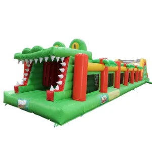 Commercial Crocodile Castle Inflatable Obstacle Course with Slide Climbing Outdoor Amusement Park Equipment for Kids