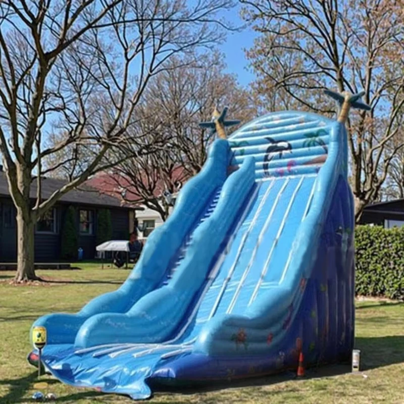 Commercial Custom Blue Ocean Inflatable Water Slide with Climbing Wall Inflatable Pool Slide for Inflatable Castles