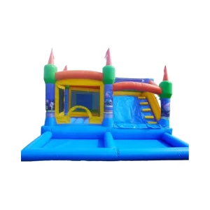 Commercieel Aangepast Kwaliteit Opblaasbare Trampoline Kinderspringkasteel met Waterglijbaan en Spetterbad Inclusief Blazer