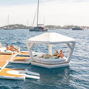 Commercial Customized PVC Inflatable Leisure Floating Platform Island Dock Cabana with Tent